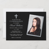 確認の偽銀色と黒の写真コールigraphy 招待状 (正面)