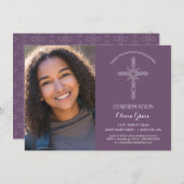 確認の写真の招待状-十字との招待 招待状 (正面/裏面)