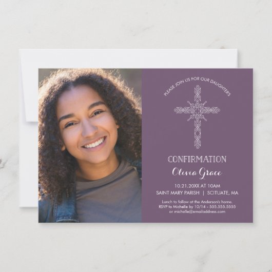 確認の写真の招待状-十字との招待 招待状 (正面)