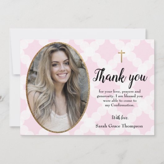 確認の女の10代の子の写真を感謝してい自分でカスタマイズ サンキューカード (正面)