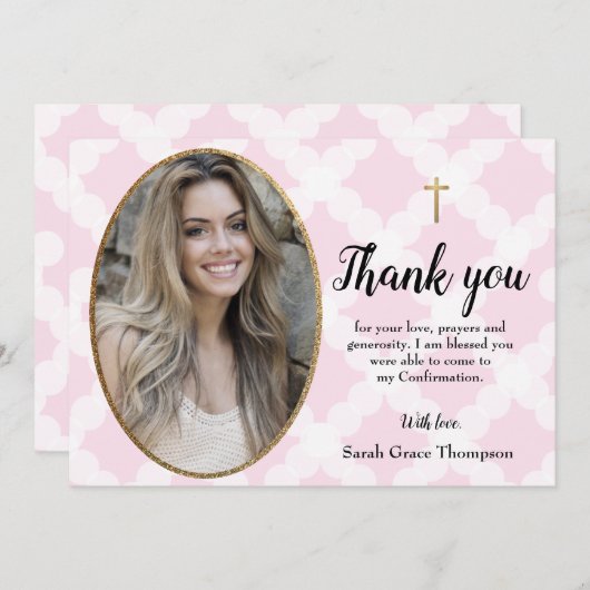 確認の女の10代の子の写真を感謝してい自分でカスタマイズ サンキューカード (正面/裏面)