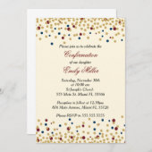 確認の招待紙吹雪金ゴールドネイビーレッド 招待状 (正面/裏面)