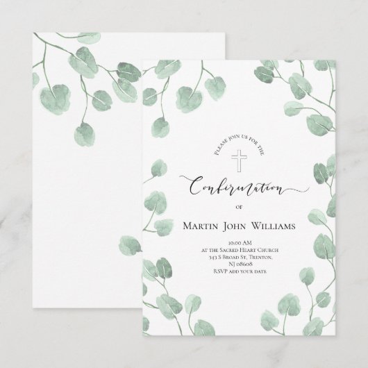 確認の緑の装飾 招待状 (正面/裏面)