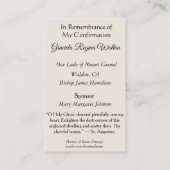 確認の記憶の記念品の秘跡 名刺 (裏面)