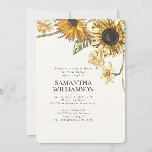 確認ひまわり素朴花 招待状 (正面)