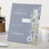 確認ほこりっぽい青いフローラクロス歓迎 台座サイン (インサイチュ)