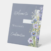 確認ほこりっぽい青いフローラクロス歓迎 台座サイン (正面)