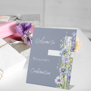 確認ほこりっぽい青いフローラクロス歓迎 台座サイン