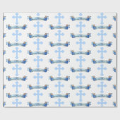 確認またはバプテスマ少年の名前ブルークロス ラッピングペーパー (フラット)