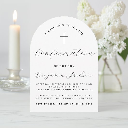 確認アーチミニマリストブラック&ホワイトシンプル 招待状