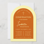 確認アーチ燃モダン焼オレンジイエロークロス 招待状 (正面)
