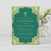 確認エメラルドグリーンフェイク離れ金ゴールド 華美 招待状 (スタンド正面)