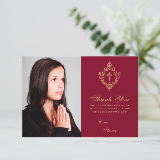 確認エレガントガールブルゴーニュフェイク金ゴールドの紋章 サンキューカード (スタンド正面)