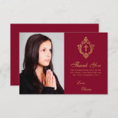 確認エレガントガールブルゴーニュフェイク金ゴールドの紋章 サンキューカード (正面/裏面)