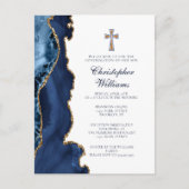 確認エレガントネイビーブルー金ゴールド招待状 ポストカード (正面)