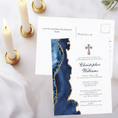 確認エレガントネイビーブルー金ゴールド招待状 ポストカード