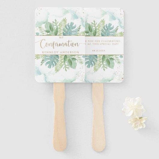 確認エレガントブルーグリーン ハンドファン (正面&裏面)