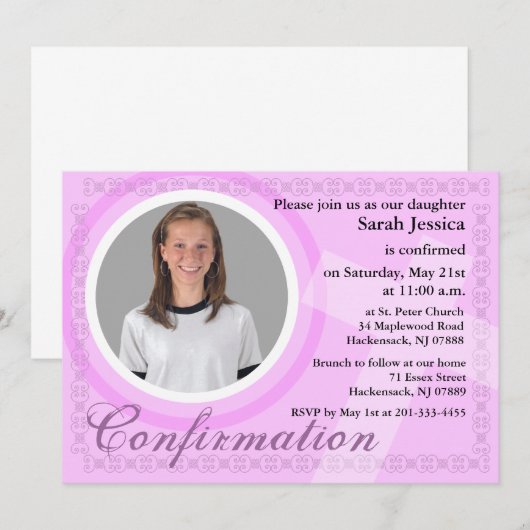 確認ガール招待ピンク 招待状 (正面/裏面)