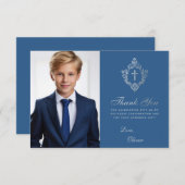 確認クラシックヴィンテージブルーCrestボーイフォト サンキューカード (正面/裏面)