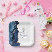 確認クロスエレガントネイビーブルー金ゴールドゲート ペーパープレート (パーティー)