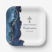 確認クロスエレガントネイビーブルー金ゴールドゲート ペーパープレート (正面)