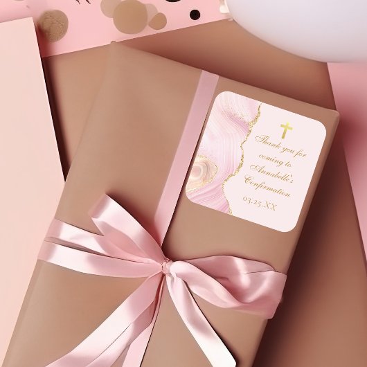 確認クロスエレガントピンク金ゴールド瑪瑙カスタム スクエアシール