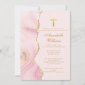 確認クロスエレガントピンク金ゴールド瑪瑙パーティー 招待状 (正面)