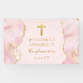 確認クロスエレガントピンク金ゴールド瑪瑙パーティー 横断幕 (横)