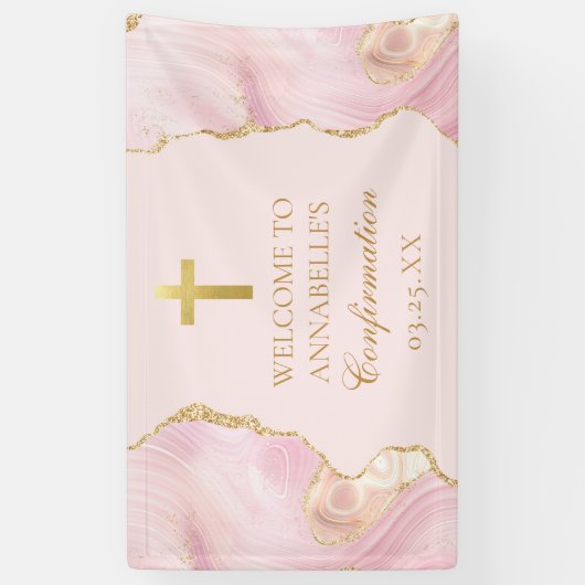 確認クロスエレガントピンク金ゴールド瑪瑙パーティー 横断幕 (縦)