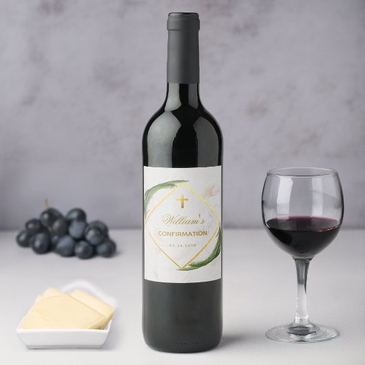 確認グリーンリーフェイク金ゴールドマーブルファーン葉ズ ワインラベル