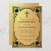 確認ゴールドフェイクフォイルヴィンテージクロス高級 招待状 (正面/裏面)