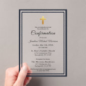 確認ネイビーブルーホワイトミニマリストボーイ アクリル招待状 (インサイチュ (ポータブル))