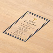 確認ネイビーブルーホワイトミニマリストボーイ アクリル招待状 (レイダウン)