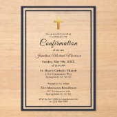 確認ネイビーブルーホワイトミニマリストボーイ アクリル招待状 (正面)