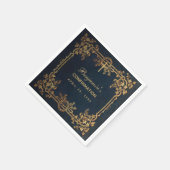 確認ネイビーブルー金ゴールドつる植物エレガントヴィンテージ スタンダードカクテルナプキン (角)