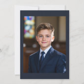 確認ネイビーブルー金ゴールドフォトボーイ 招待状 (裏面)