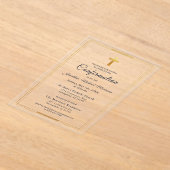 確認ネイビーブルー金ゴールドミニマリストボーイ アクリル招待状 (レイダウン)