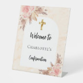 確認バラ金ゴールドピーチアーチウェルカム 台座サイン (正面)