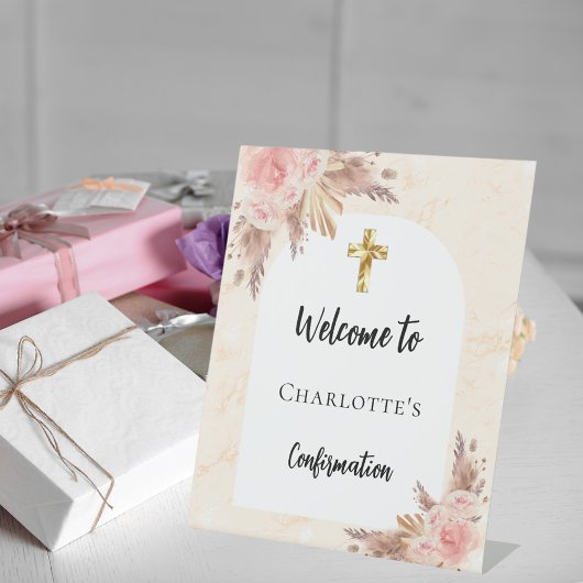 確認バラ金ゴールドピーチアーチウェルカム 台座サイン