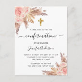 確認パンパスグラスバラ金ゴールド赤面ピンク インビテーションポストカード (正面)