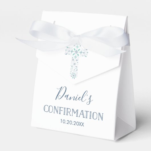 確認パーティー特典ボックス – 青、緑の十字 フェイバーボックス (正面サイド)