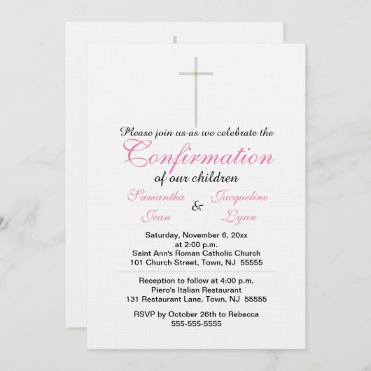 確認ピンクの双子 招待状 (正面/裏面)