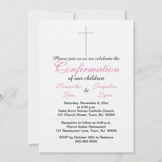 確認ピンクの双子 招待状 (正面)