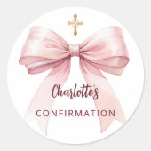 確認ピンクの弓ガールクロス ラウンドシール (正面)