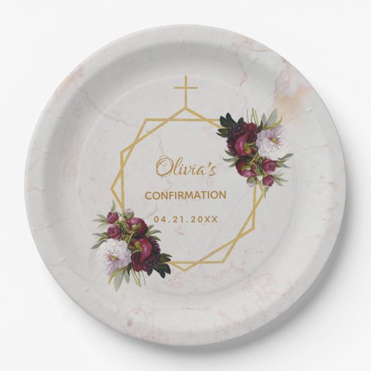 確認フローラブルゴーニュプオーニーズマーブル金ゴールド ペーパープレート (正面)