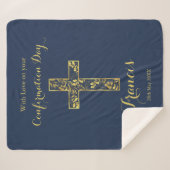 確認ブルー金ゴールドクロスボーイズ シェルパブランケット (正面(横))