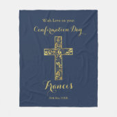 確認ブルー金ゴールドクロスボーイズ フリースブランケット (正面)