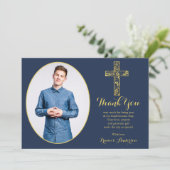 確認ブルー金ゴールドクロスボーイフォトサンキュー サンキューカード (スタンド正面)