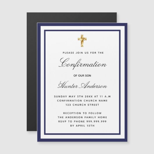 確認ボーイ青王室の白ミニマル主義者 マグネット招待状 (正面/裏面)