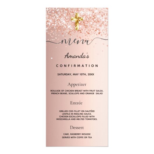 確認メニュー赤面バラ金ゴールドグリッターダスト ラックカード (正面)